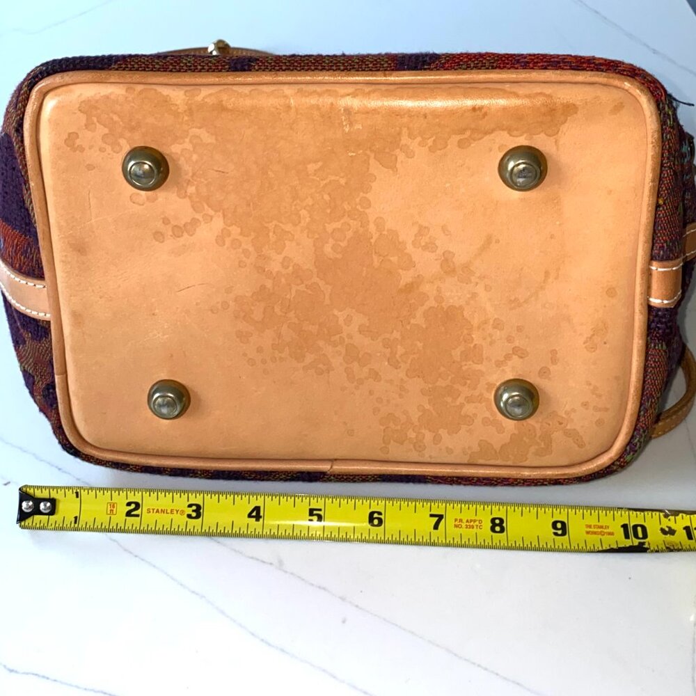 Tapestry Bucket Crossbody Bag Multi Color w Leather Base & Adjustable Strap - Picture 9 of 12